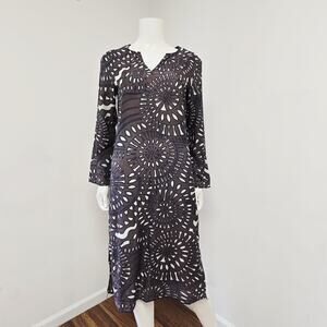 ocean + main Dress S/M Cover-Up Midi Geometric Printed Cotton Silk Long Sleeve
